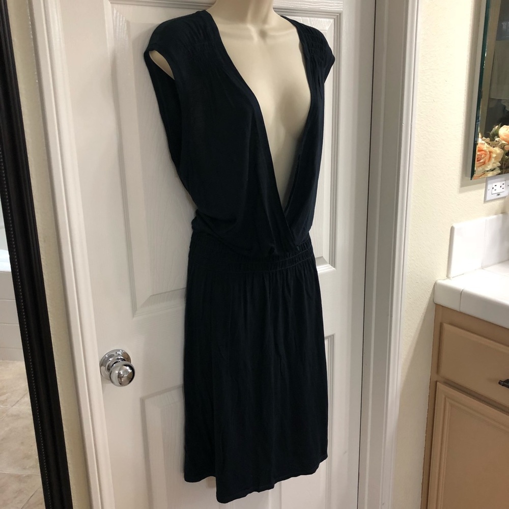 James Perse V neck Wrap Blouson Ruched Dress